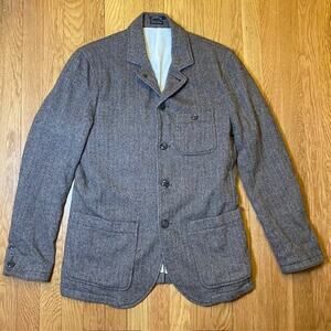 Sunny Sports Mens Large Wool Blend Tweed Blazer 4 Button Herringbone Lined